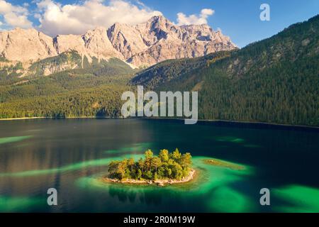 Lugwigsinsel in Eibsee lake in the Zugspitze region, Garmisch-Partenkirchen, Bavaria, Germany, Europe Stock Photo