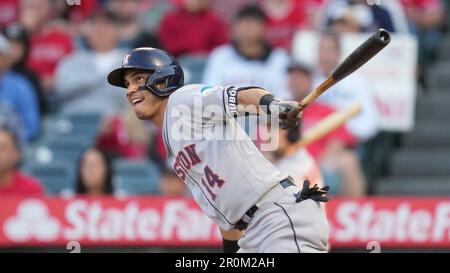 HOUSTON, TX - AUGUST 11: Houston Astros center fielder Mauricio Dubon (14)  is in the home dugout during the MLB game between the Los Angeles Angels  and Houston Astros on August 11