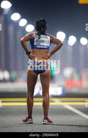 Karla JARAMILLO running the 20 Kilometres Race Walk at the 2019 World Athletics Championships in Doha. Stock Photo