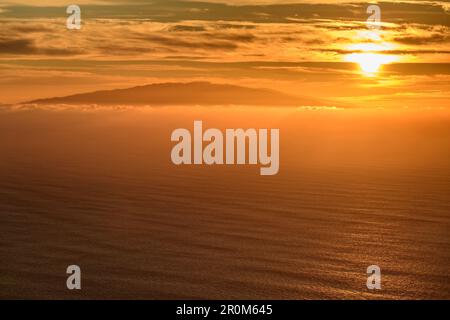 Sunset over island El Hierro, from La Gomera, Canary Islands, Canaries, Spain Stock Photo