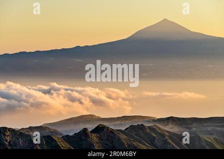 View over La Gomera towards Teneriffa with Teide, UNESCO World Heritage Teide, from Mirador del Morro de Agando, National Park Garajonay, La Gomera, C Stock Photo