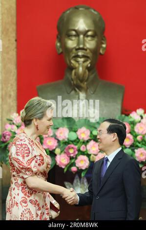 Hanoi, Vietnam. 09th May, 2023. Queen Mathilde of Belgium and Vietnam President Vo Van Thuong pictured during a meeting, during a royal mission to Vietnam, in Hanoi, Vietnam, Tuesday 09 May 2023. The mission is organized by UNICEF Belgium in collaboration with the local employees of UNICEF Vietnam. The Queen's visit to Vietnam focuses on UNICEF's work to close educational gaps and increase opportunities for the most vulnerable children and adolescents in the hardest-to-reach rural areas. BELGA PHOTO BENOIT DOPPAGNE Credit: Belga News Agency/Alamy Live News Stock Photo