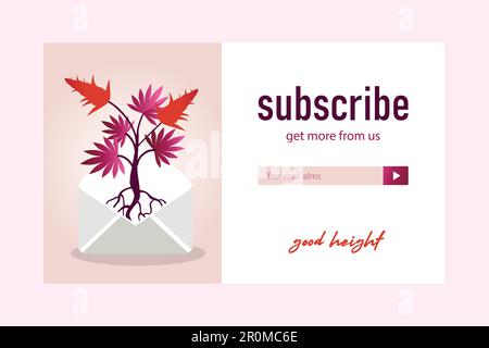 Pink email subscription design with marihuana bush Stock Vector