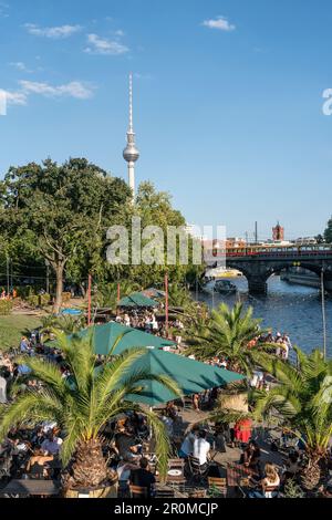 Strandbar Mitte on the River Spree, Alex, Berlin, Stock Photo