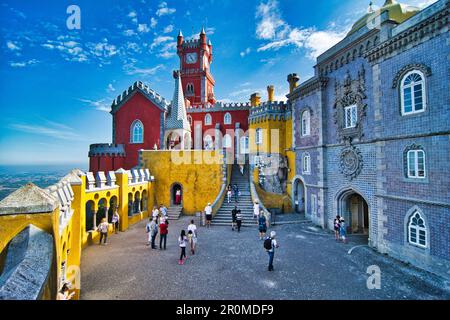 View in the back yard in the palace, Palacio da Pena, Sintra, Lisbon, Portugal Stock Photo