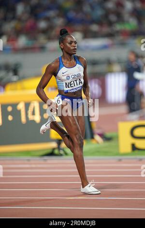 Daryll Neita running the 100m at the 2019 World Athletics Championships in Doha. Stock Photo