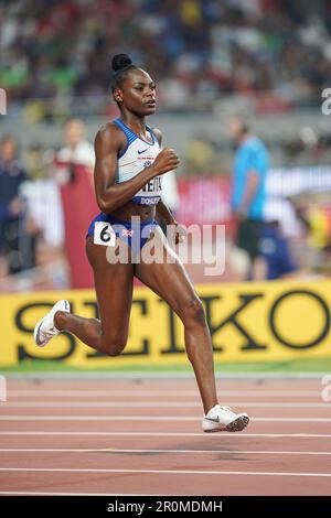 Daryll Neita running the 100m at the 2019 World Athletics Championships in Doha. Stock Photo