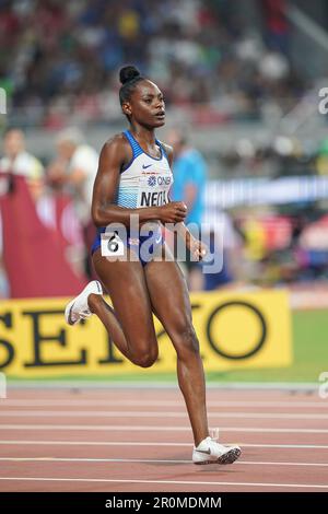 Daryll Neita running the 100m at the 2019 World Athletics Championships in Doha. Stock Photo