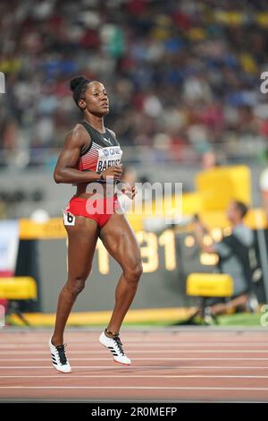 Kelly-Ann Baptiste running the 100m at the 2019 World Athletics Championships in Doha. Stock Photo