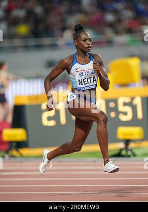 Daryll Neita running the 100m at the 2019 World Athletics Championships in Doha. Stock Photo