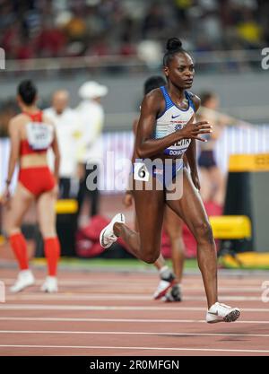 Daryll Neita running the 100m at the 2019 World Athletics Championships in Doha. Stock Photo