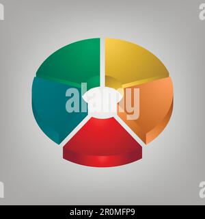 3D Infographics, donut circle divided into five sectors, metal, gradient, vector industrial infographic template design, metal style Stock Vector