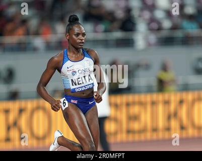 Daryll Neita running the 100m at the 2019 World Athletics Championships in Doha. Stock Photo