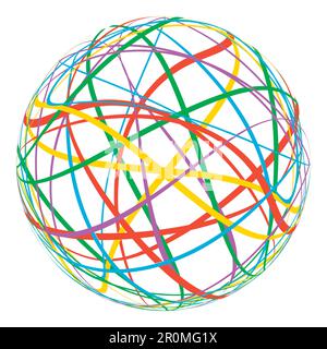 Sphere with colored lines stripes around the orbit rainbow, vector planet trails of different colors, gay globe Stock Vector