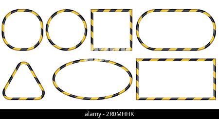 Tape Frames Caution. Yellow And Black Warning Border Is Square And 