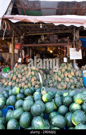 Watermelons and pineapple business in Chiang Mai, Chiang Mai, Thailand Stock Photo