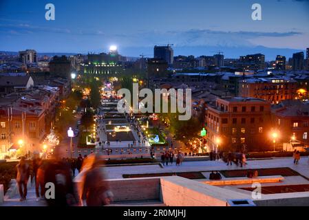 Evening view from the Cascade Complex on Yerevan and Mount Ararat in the background, Armenia, Asia Stock Photo