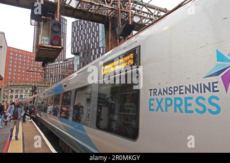 Worse performing railway in Britain, a Transpennine Express train service, to Manchester  Airport Oxford road station, North West England, UK Stock Photo