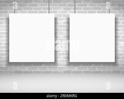 Two blank white frames on brick wall, vector eps10 illustration Stock Vector