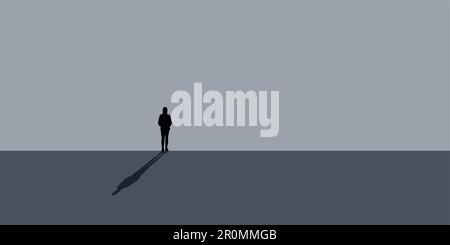 lonely sad girl stands in front of a gray wall Stock Vector