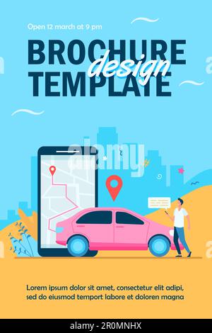 Man with map on smartphone renting car Stock Vector
