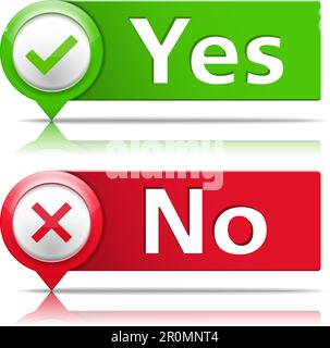 Yes and no banners with check and cross symbols, vector eps10 illustration Stock Vector