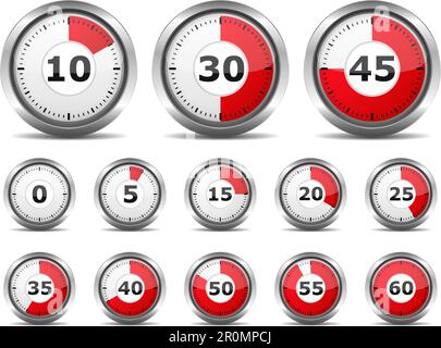 Set of red timers on white background, vector eps10 illustration Stock Vector