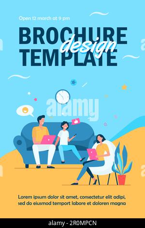 Parents couple and kid using gadgets Stock Vector