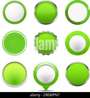 Set of green round buttons, vector eps10 illustration Stock Vector