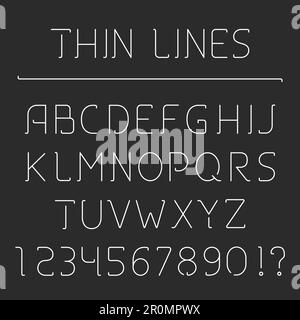 Thin line alphabet and numbers, simple retro style, vector eps10 illustration Stock Vector