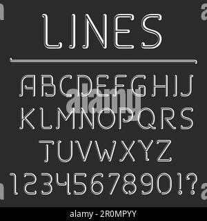 Retro line alphabet and numbers, vector eps10 illustration Stock Vector