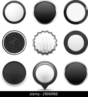 Set of different black buttons on white background, web elements collection, vector eps10 illustration Stock Vector