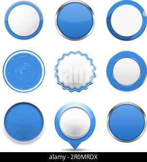 Set of blue round buttons on white background, vector eps10 illustration Stock Vector
