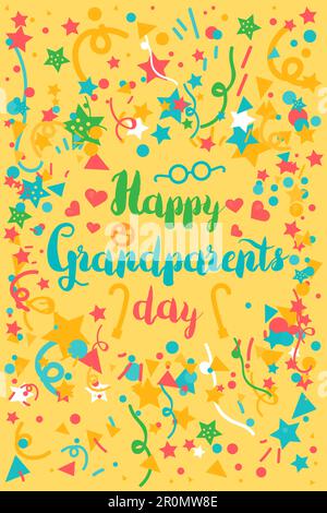 Happy Grandparents Day Greeting Banner with glasses, hearts, smile and cane. Vector Stock Vector