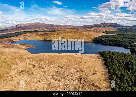 Aerial view of Lough Anna, the drinking water supply for Glenties and Ardara - County Donegal, Ireland. Stock Photo