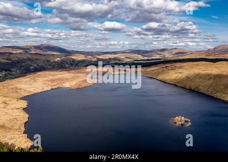 Aerial view of Lough Anna, the drinking water supply for Glenties and Ardara - County Donegal, Ireland. Stock Photo