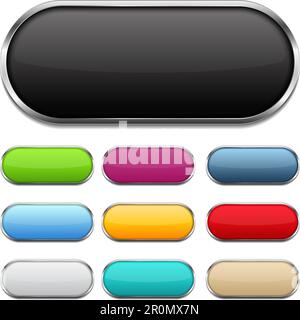 Blank colored buttons with metallic frames and shadows, vector eps10 illustration Stock Vector