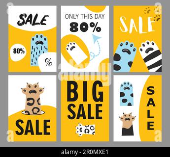 Sale flyers set with animal foot Stock Vector