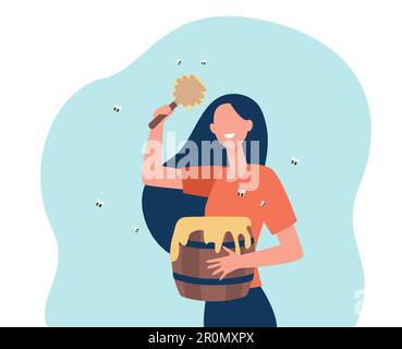 Woman keeping honey bees Stock Vector