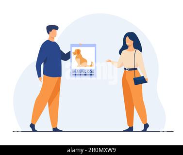 Man holding placard with missing dog and looking for it Stock Vector