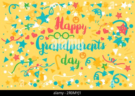Happy Grandparents Day Greeting Banner with glasses, hearts, smile and cane. Vector Stock Vector