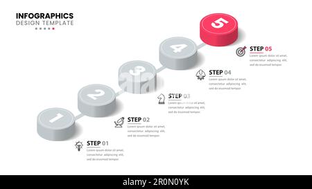 Infographic template with icons and 5 options or steps. Isometric line. Can be used for workflow layout, diagram, banner, webdesign. Vector illustrati Stock Vector