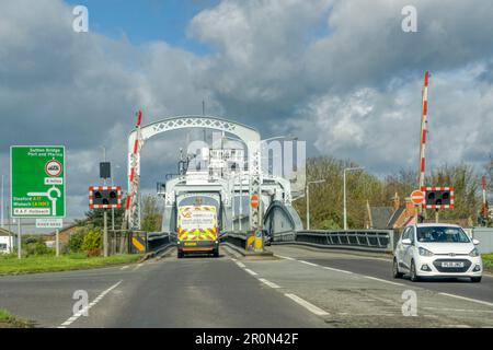 The Cross Keys Bridge over the River Nene on the A17 road at Sutton Bridge in the Fens. Stock Photo