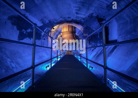 Turbine chamber in the power plant Langweid (Lechmuseum Bayern), UNESCO world heritage historical water management, Augsburg, Bavaria, Germany Stock Photo