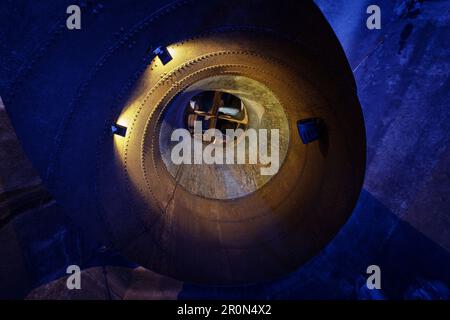 Turbine chamber in the power plant Langweid (Lechmuseum Bayern), UNESCO world heritage historical water management, Augsburg, Bavaria, Germany Stock Photo