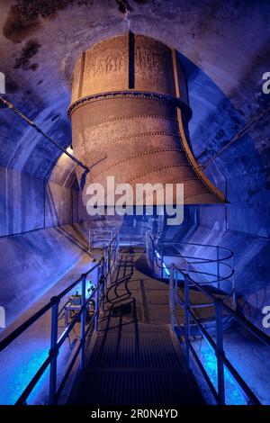 Turbine chamber in the power plant Langweid (Lechmuseum Bayern), UNESCO world heritage historical water management, Augsburg, Bavaria, Germany Stock Photo