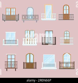 Windows and balconies set Stock Vector