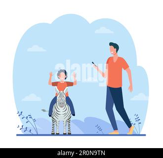 Dad and son kid enjoying outdoor activities Stock Vector