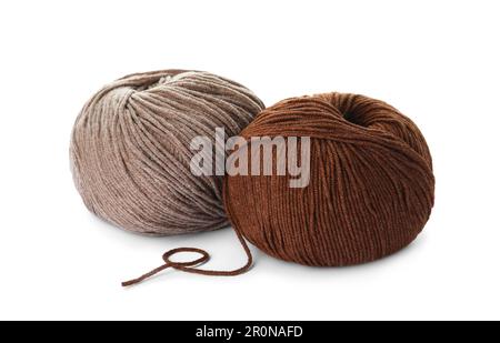 Soft colorful woolen yarns on white background Stock Photo