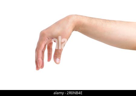 hand of a man making the gesture of throwing an object with white background Stock Photo